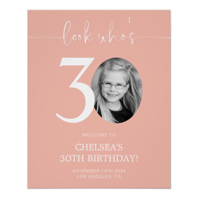 Pink 30th Birthday Welcome Sign | Look Who's 30 (Front)