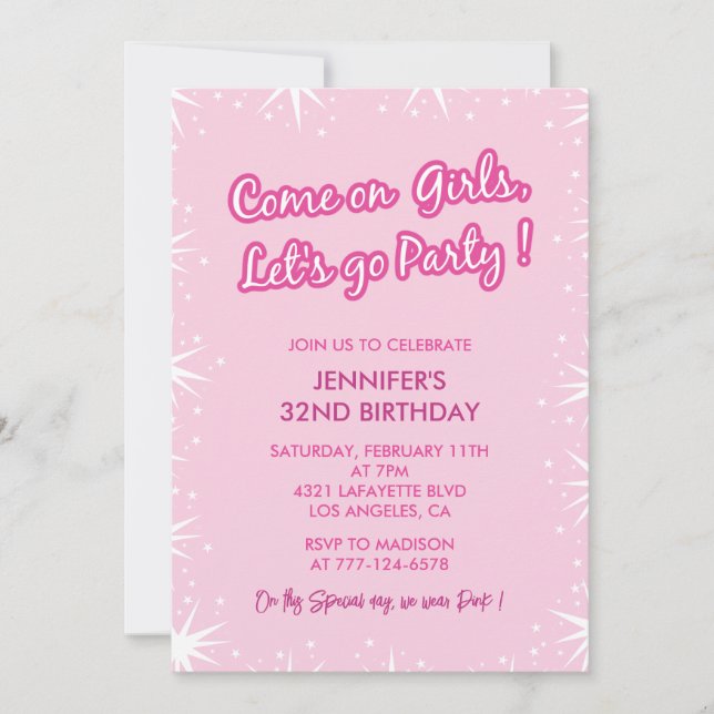 Pink 32nd birthday invitations trendy Girl (Front)