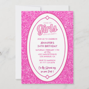 Pink 34th birthday invitations Glitter Girl