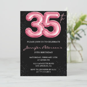 Pink 35th birthday invitations Balloon Glam Black