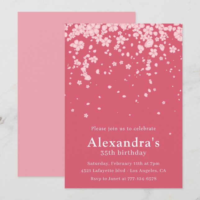 Pink 35th birthday invitations Boho Floral (Front/Back)
