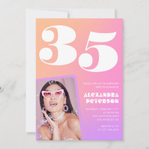 Pink 35th birthday invitations Retro Photo