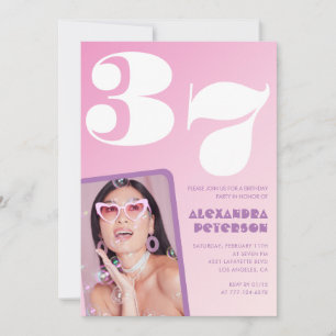 Pink 37th birthday invitations Retro Photo