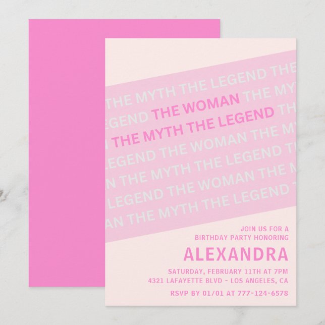 Pink 38th birthday invitations Humor Woman Myth  (Front/Back)