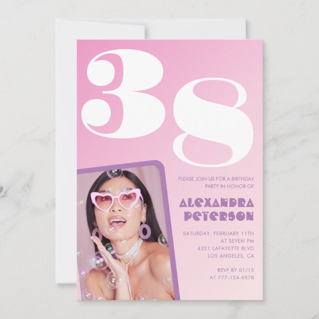 Pink 38th birthday invitations Retro Photo (Front)