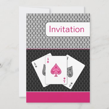 pink 3 aces vegas wedding invitation