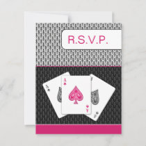 pink 3 aces vegas wedding rsvp cards