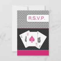pink 3 aces vegas wedding rsvp cards, 3.5 x 5