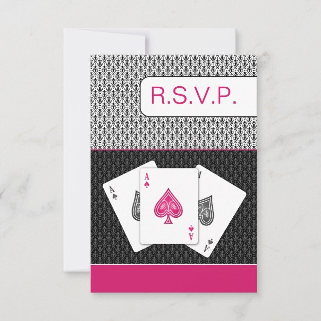 pink 3 aces vegas wedding rsvp cards, 3.5 x 5 (Front)
