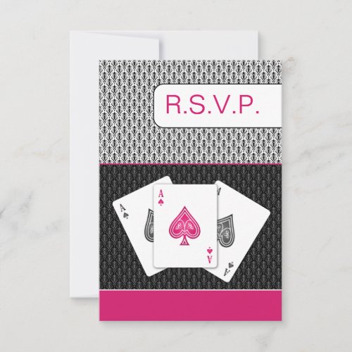 pink 3 aces vegas wedding rsvp cards 35 x 5
