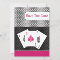 pink 3 aces vegas wedding save the date