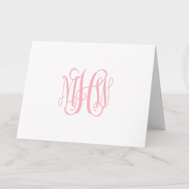Pink 3 Initial Vine Script Monogram DIY BG Thank You Card (Creator Uploaded)