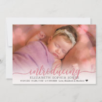 Pink 3 Photo Collage Birth Announcement Card