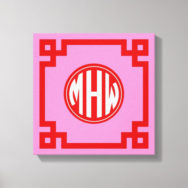 Pink #3 Red Circle Monogram Font DIY BG Canvas Print (Front)