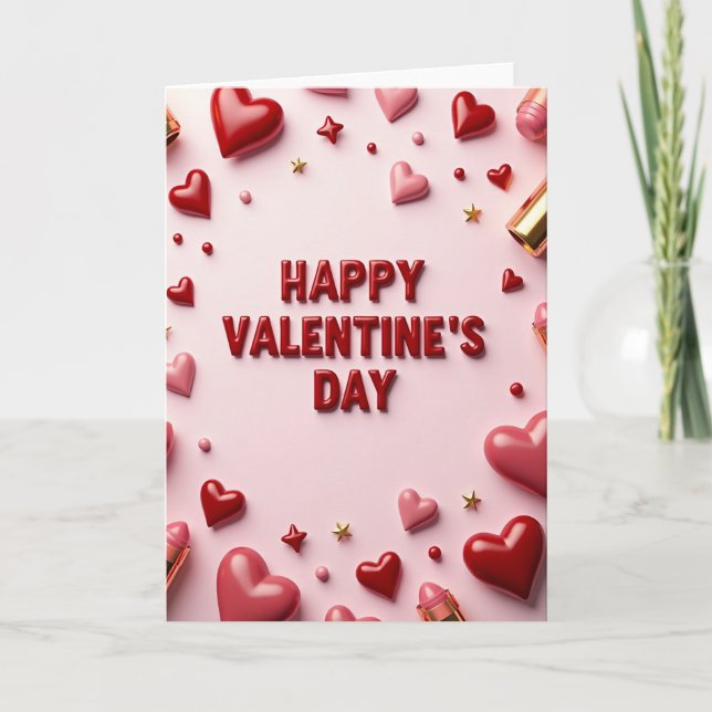Pink 3D Glossy Valentines Day Love Card (Front)