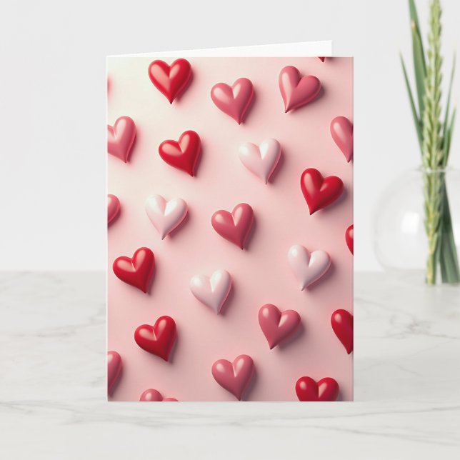 Pink 3D Hearts Valentines Day Card (Front)