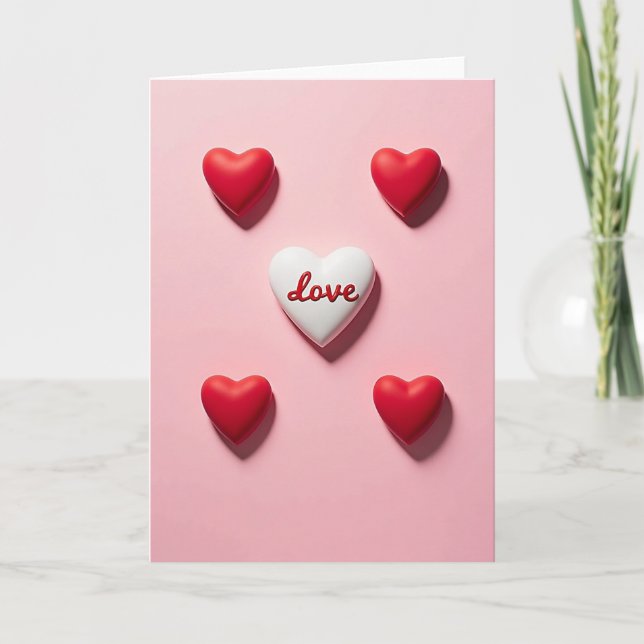 Pink 3D Love Hearts Valentines Card (Front)