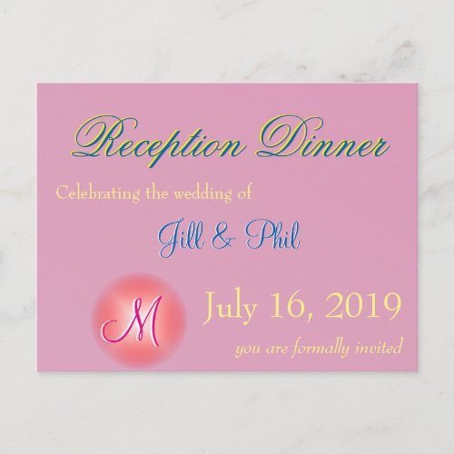 Pink 3d Monogram Invitation Postcard