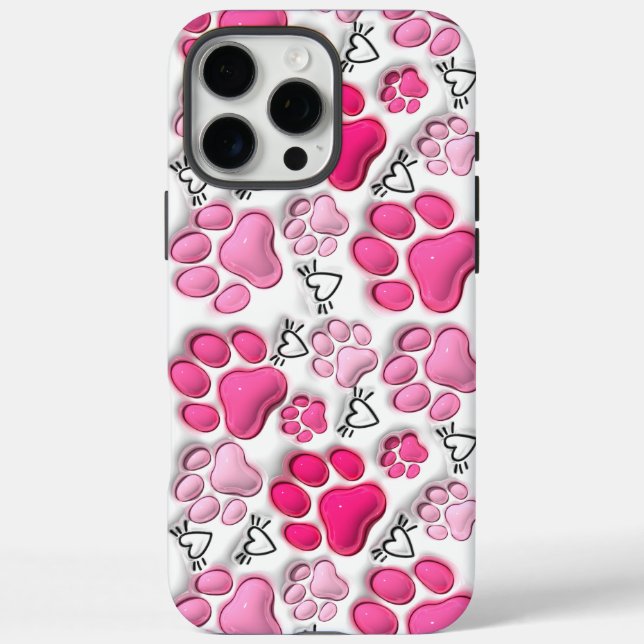 Pink 3D Paw Prints and Hearts iPhone 16 Tough Case-Mate iPhone Case (Back)