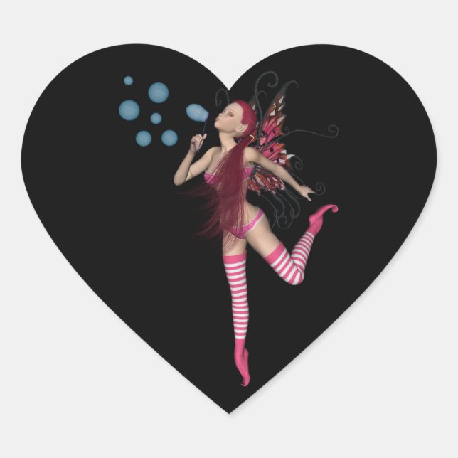Pink 3D Pixie - Fairy Graphic 1 Heart Sticker (Front)