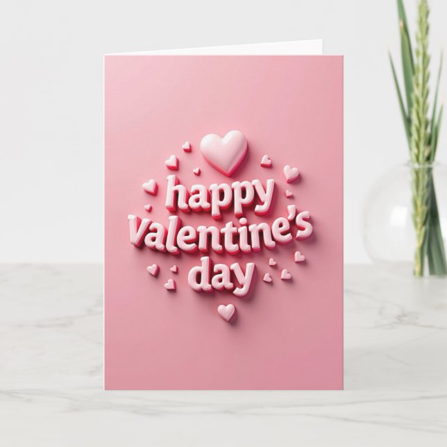 Pink 3D Puffy Hearts Valentines Card (Front)