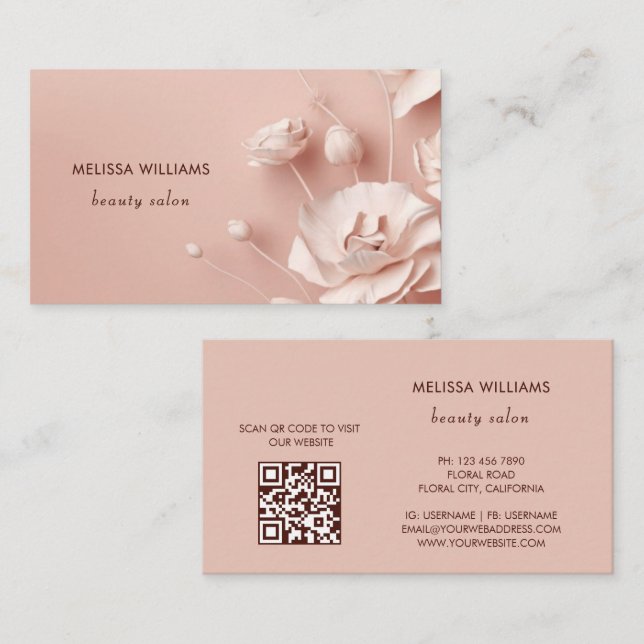 Pink 3D Simple Flowers Business Card (Front/Back)