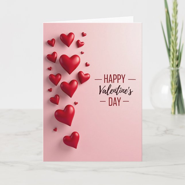 Pink 3D Valentines Day Hearts Card (Front)