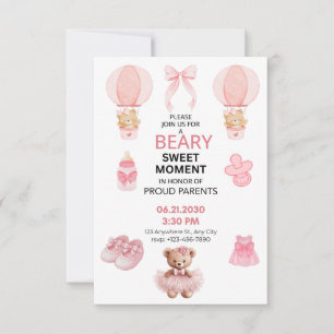 PINK 3X5 TEDDY BEAR TUTU GIRL BABY SHOWER SAVE THE DATE