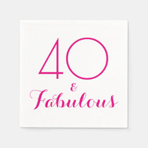 Pink 40 and Fabulous Typography Party Napkins