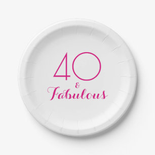 Pink 40 and Fabulous Typography Party Plates