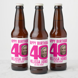 Pink 40th Birthday custom photo name label