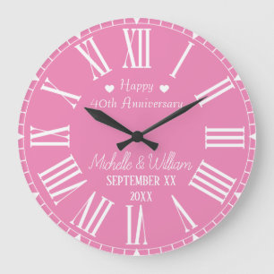Pink 40th Wedding Anniversary Personalized Large Clock