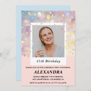 Pink 45th birthday invitations Confetti Photo