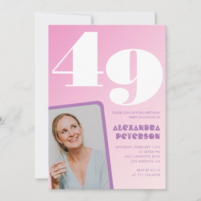 Pink 49th birthday invitations Retro Photo (Front)