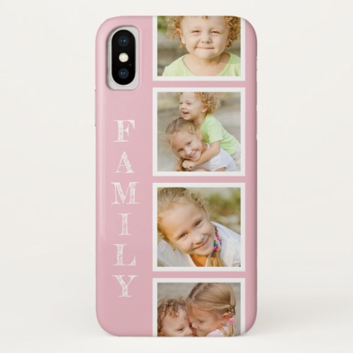 Pink 4 Photo Collage Hand Lettered Family iPhone XS Case