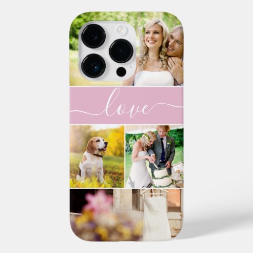 Pink 4 photos love script newlywed bride custom  Case_Mate iPhone 14 pro case