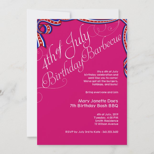 Pink 4th of July BBQ Birthday Party Invitation (Front)
