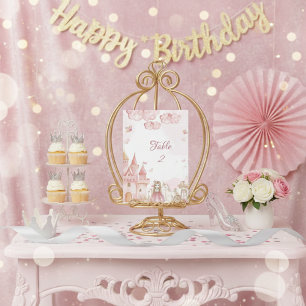 Pink 4th Royal Princess Castle Birthday Party Table Number
