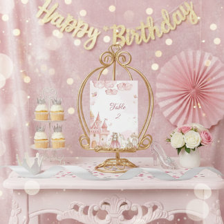  Pink 4th Royal Princess Castle Birthday Party  Table Number