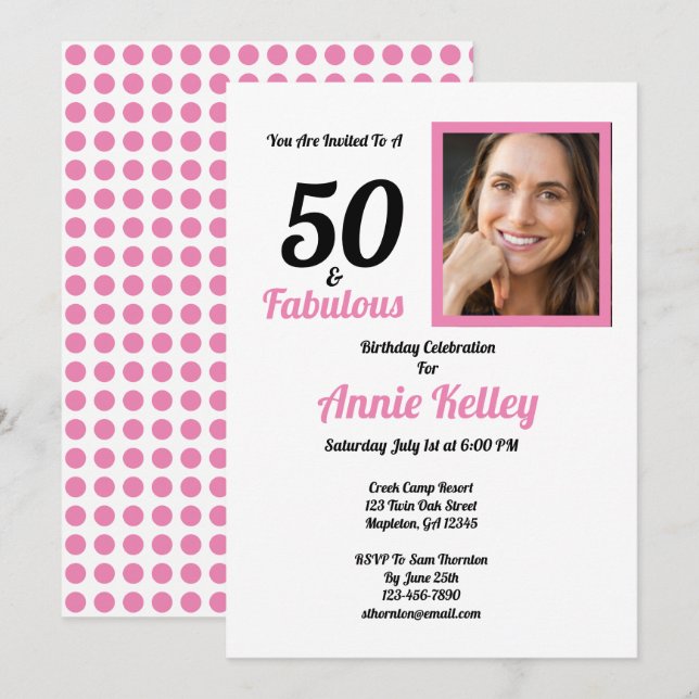 Pink 50 and Fabulous 50th Birthday Party Invitation (Front/Back)