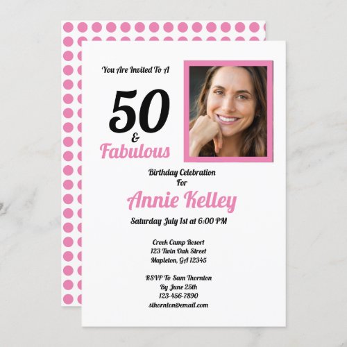 Pink 50 and Fabulous 50th Birthday Party Invitation