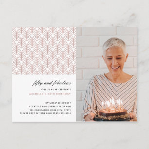 Pink 50 and Fabulous Art Deco Photo 50th birthday Postcard