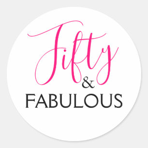 Pink 50 and Fabulous Birthday Party Classic Round Sticker