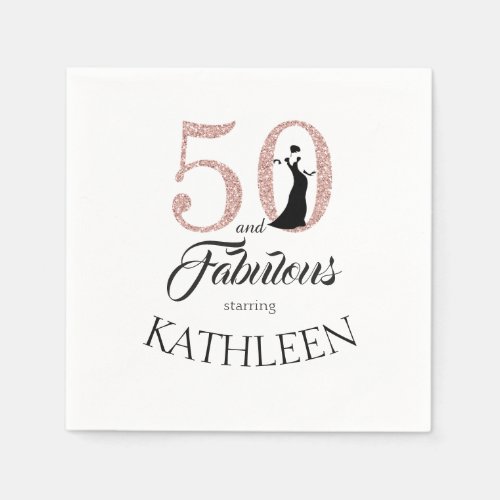 Pink 50 and Fabulous Birthday Party Custom Name Paper Napkins