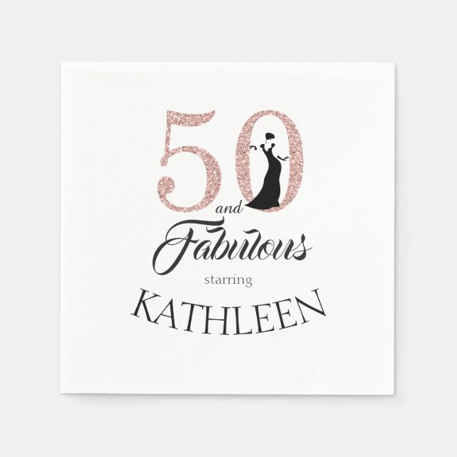 Pink 50 and Fabulous Birthday Party Custom Name Paper Napkins (Front)