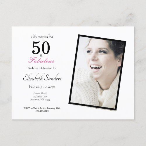 Pink 50 and Fabulous Birthday Party Invitation Postcard