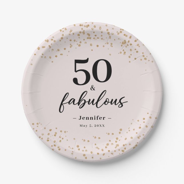 Pink 50 and Fabulous Birthday Party Paper Plates (Front)