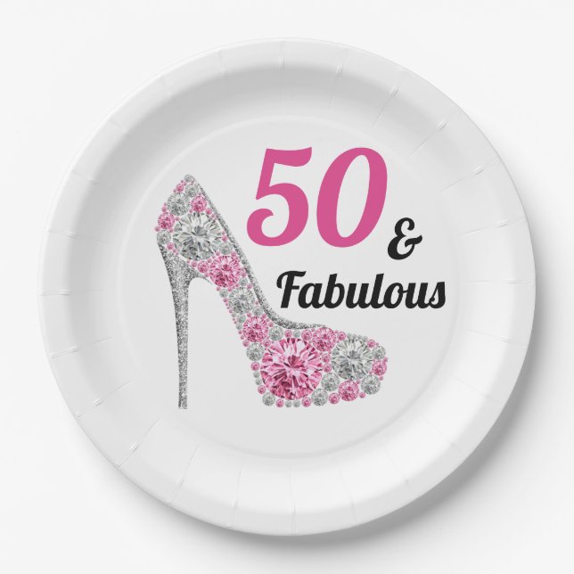 Pink 50 and Fabulous Birthday Party Paper Plates (Front)