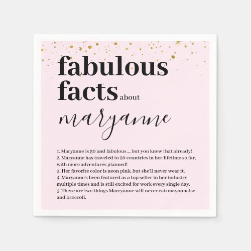 Pink 50 and Fabulous Fun Fact Birthday Party Napkins