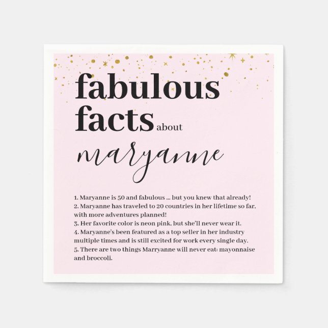 Pink 50 and Fabulous Fun Fact Birthday Party Napkins (Front)